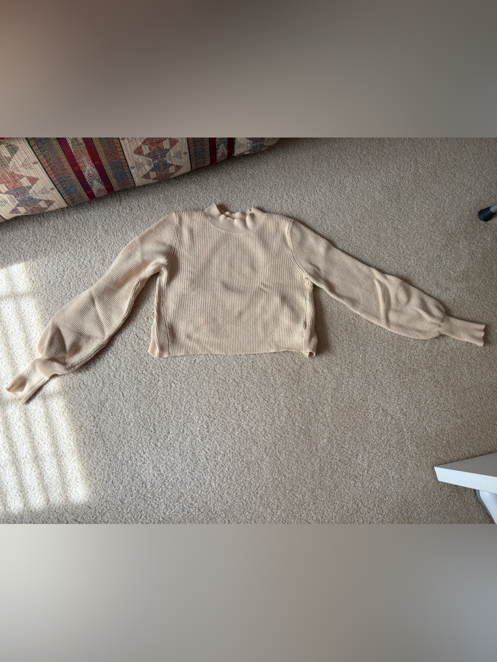 Unused Cute Beige Ribbed Long Sleeve Sweater with Revealing Back